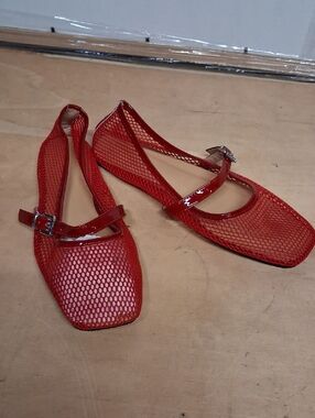 NWT MakeMeChic Women's Lace Mesh Ballet Flats Shoes Square Closed Toe Shoes